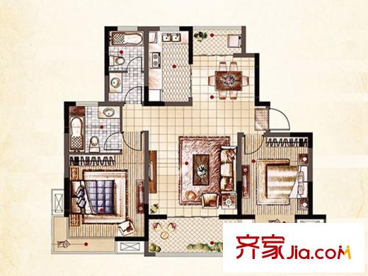 浦發(fā)領(lǐng)秀城28#、30-33#西戶F戶型 2室2廳2衛(wèi)1廚