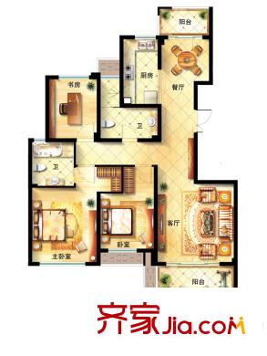 中海丁香花園2#樓B戶型 3室2廳2衛(wèi)1廚