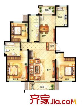 中海丁香花園5#樓E戶型 3室2廳2衛(wèi)1廚