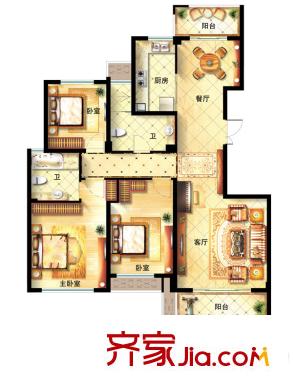 中海丁香花園5#樓D戶型 3室2廳2衛(wèi)1廚