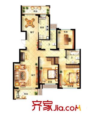 中海丁香花園2#樓B戶型 3室2廳2衛(wèi)1廚