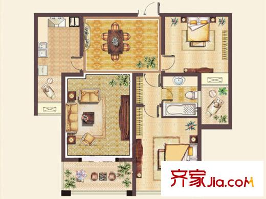 中央廣場(chǎng)H戶型 2室2廳1衛(wèi)1廚