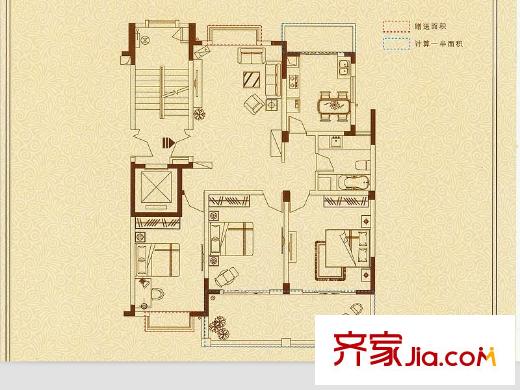 樂天桐墅灣一期1#邊戶A戶型 3室2廳1衛(wèi)1廚
