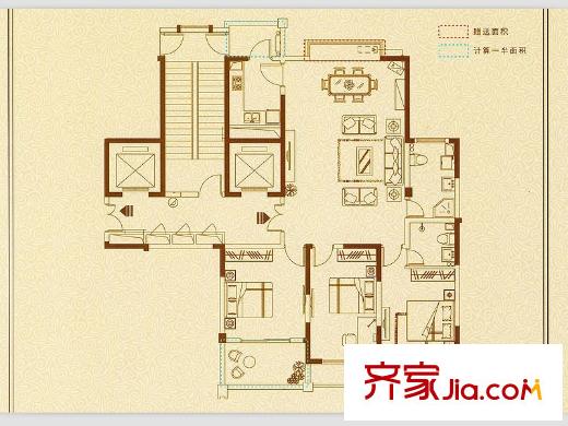 樂天桐墅灣一期2#中間E戶型 3室2廳2衛(wèi)1廚