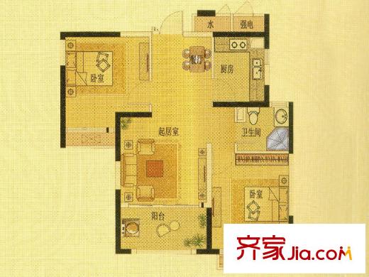 海門中南世紀(jì)城98#樓B戶型 2室2廳1衛(wèi)1廚