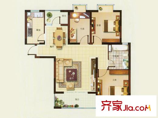 煒賦星湖鄰里12、17#樓C戶型 3室2廳1衛(wèi)1廚