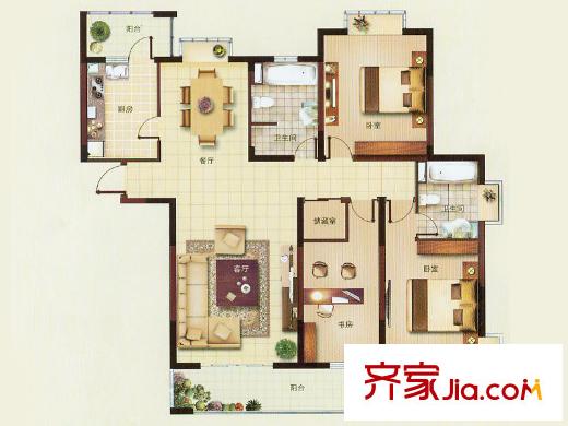煒賦星湖鄰里15、16#樓D戶(hù)型 3室2廳2衛(wèi)1廚