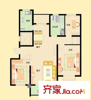 綠島江灣城C1#B戶型  3室2廳1衛(wèi)1廚