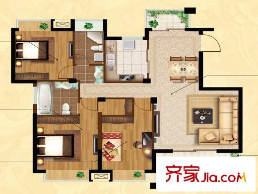 尚海城11、12、14#樓C戶型 3室2廳2衛(wèi)1廚