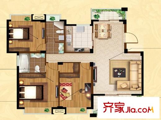 尚海城13#樓D戶型 3室2廳2衛(wèi)1廚