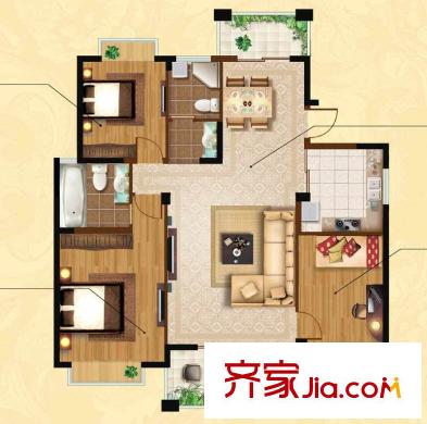尚海城10#樓H戶型 3室2廳2衛(wèi)1廚