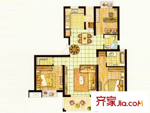 地緯東洲半島風尚藍本L2戶型 3室2廳2衛(wèi)1廚