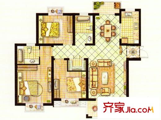 地緯東洲半島闊景美宅 H1/3戶型 3室2廳2衛(wèi)1廚