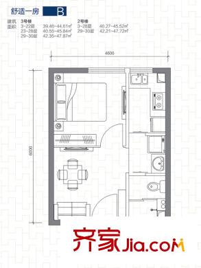 鑫湖國貿(mào)中心B戶型 1室1廳1衛(wèi)1廚