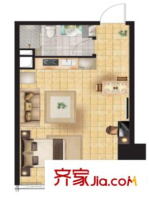 鳳凰文化廣場(chǎng)C戶型 1室2廳1衛(wèi)1廚