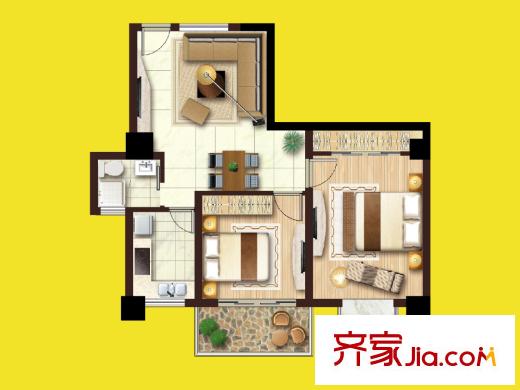 匯富廣場(chǎng)1#樓87平方米戶型 2室2廳1衛(wèi)1廚