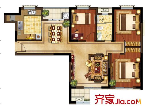 華強(qiáng)城公園1號69/73#樓E2'戶型 3室2廳1衛(wèi)1廚