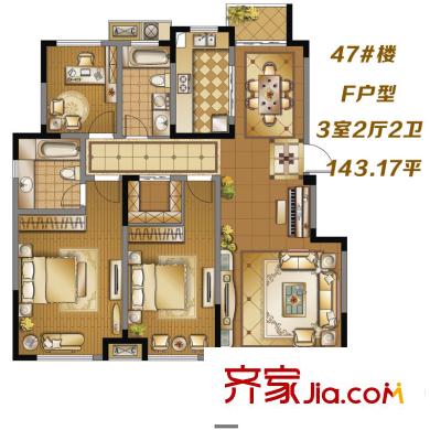 濱江麗都橋語47#樓F戶型 3室2廳2衛(wèi)1廚