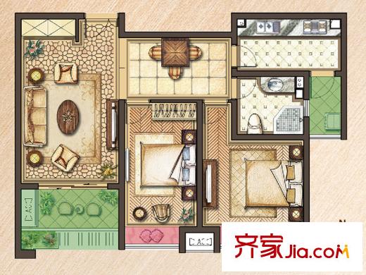 證大國(guó)際城樂(lè)活宅A1戶型 2室2廳1衛(wèi)1廚