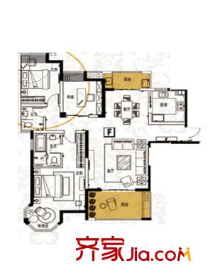 海門(mén)東恒盛國(guó)際公館5#西梯F戶(hù)型 3室2廳2衛(wèi)1廚