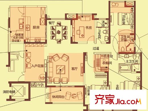 海門東恒盛國際公館3號樓02、03戶型 4室2廳3衛(wèi)1廚
