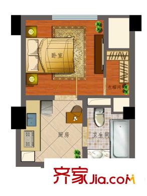 通商華富國際廣場酒店式公寓A戶型 1室1廳1衛(wèi)1廚
