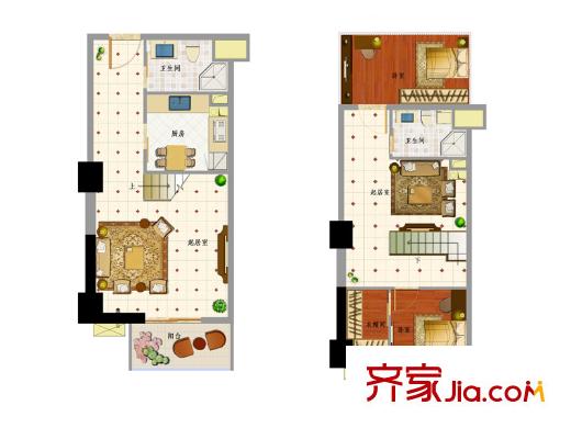 通商華富國(guó)際廣場(chǎng)Loft-A戶型 2室3廳2衛(wèi)1廚