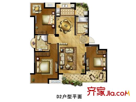 銀河灣一期1、3、4號樓D2戶型 3室2廳2衛(wèi)1廚