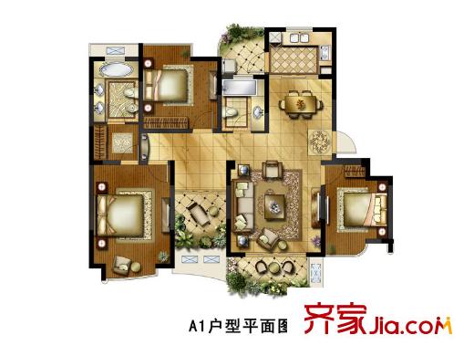 銀河灣一期1、3、4號樓A1戶型 3室2廳2衛(wèi)1廚