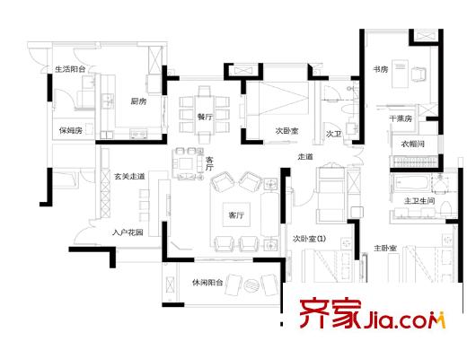 海門東恒盛國際公館3號樓N戶型 2室2廳2衛(wèi)1廚