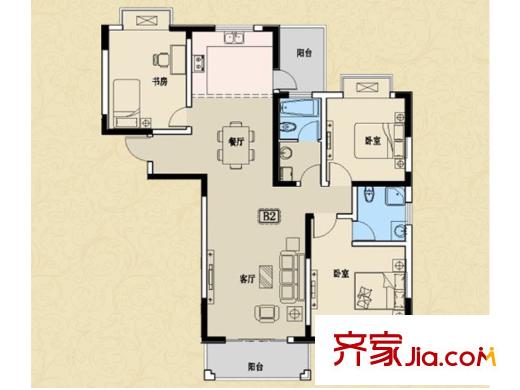景華金水華庭B2戶型 3室2廳2衛(wèi)1廚