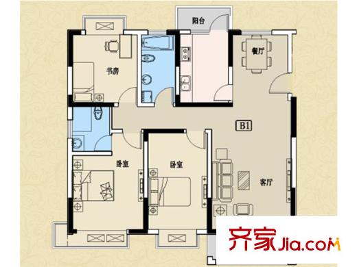 景華金水華庭B1戶型 3室2廳2衛(wèi)1廚