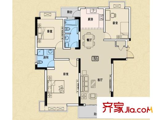 景華金水華庭B5戶型 4室2廳2衛(wèi)1廚