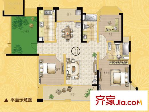 海門中南世紀錦城141平米A戶型圖 4室2廳2衛(wèi)1廚