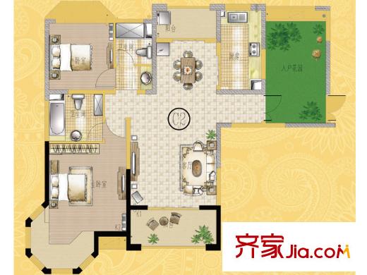 海門中南世紀錦城128平米戶型圖 3室2廳2衛(wèi)1廚