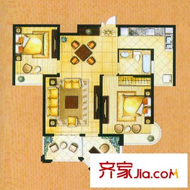 帝奧世倫名郡2號樓E1戶型 2室2廳1衛(wèi)1廚