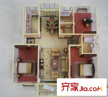 通劉花園129.96平戶型 3室2廳1衛(wèi)2廚