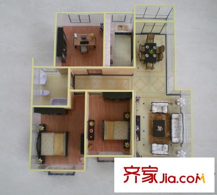 通劉花園125.61平戶型 3室2廳1衛(wèi)1廚