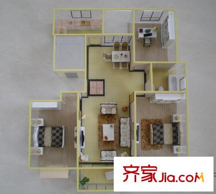 通劉花園116.92平戶型 3室2廳1衛(wèi)1廚