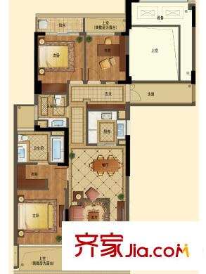 綠城玫瑰園A4戶型圖 3室2廳2衛(wèi)1廚