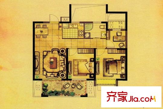駿和棕櫚灣8#樓中間戶H2戶型 3室2廳1衛(wèi)1廚