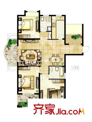 駿和棕櫚灣20#21#樓朝南邊戶G1戶型  3室2廳2衛(wèi)1廚