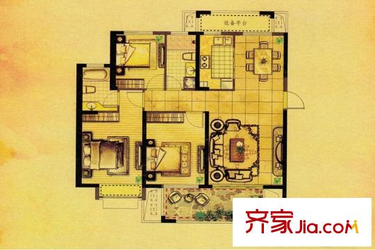 駿和棕櫚灣8#樓邊戶H1戶型 3室2廳2衛(wèi)1廚