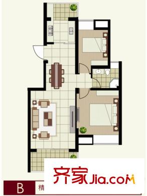 望山公館B戶型 2室2廳1衛(wèi)1廚