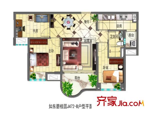 如東碧桂園2#、3#、4#、5#樓朝南中間戶J472-B戶型 3室2廳1衛(wèi)1廚