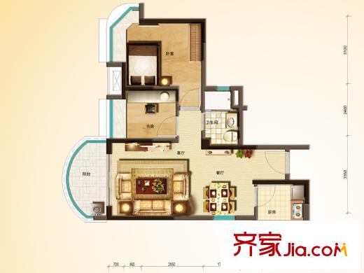 如東碧桂園7#、49#樓邊戶朝南J510-5戶型 2室2廳1衛(wèi)1廚