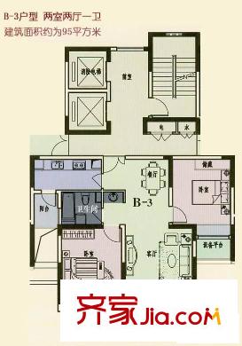 蘇建學(xué)府雅居B-3戶型 2室2廳1衛(wèi)1廚