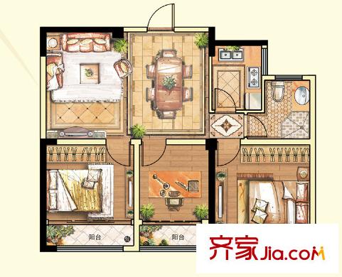 德民旺角C1#樓C2戶型 3室2廳1衛(wèi)1廚