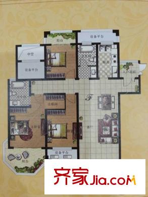 中成1號(hào)花園1#、6#中間戶F戶型 3室2廳2衛(wèi)1廚