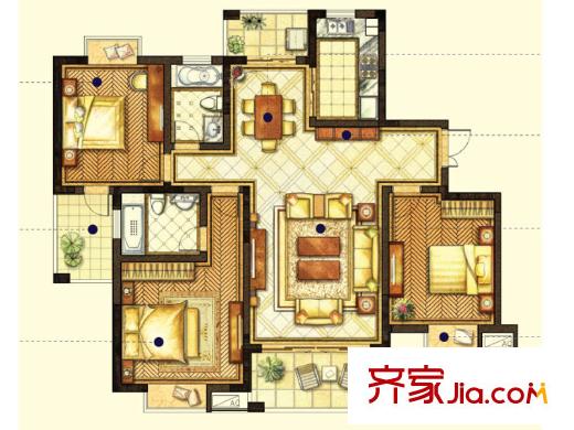 大唐金城二期3#樓D1戶型 3室2廳2衛(wèi)1廚